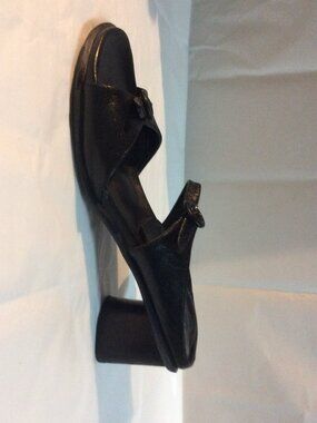 Black Leather Aquatalia Buckle Block Heel Slide Sandals Size 7.5